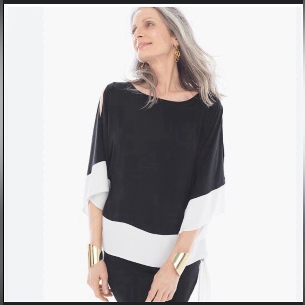Chico's Sheek Colorblock Side Tie Black & White Blouse - Size 0